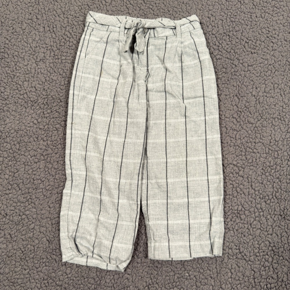 Janie and Jack Pants Kids Grey Windowpane Plaid Cotton Size 3 Tie Front Trousers